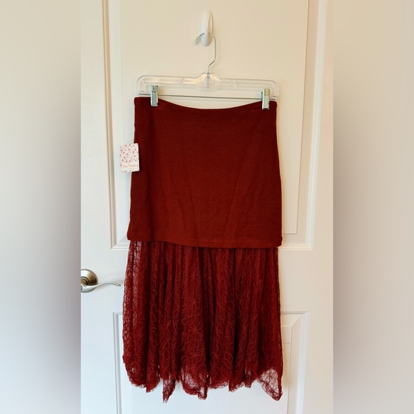 NWT Free People Two For One Sheer Lace Bottom Skirt-Red Rust - Picture 12 of 12